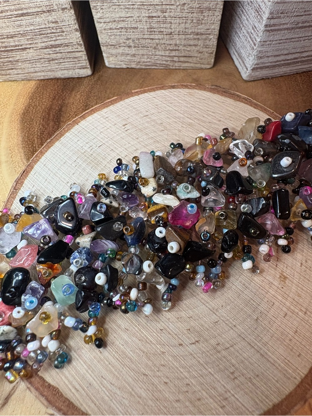 Vintage Multicolor Beaded Cluster Bracelet - Black, Red, Pink, Blue, Green, Gold - Picture 2 of 6